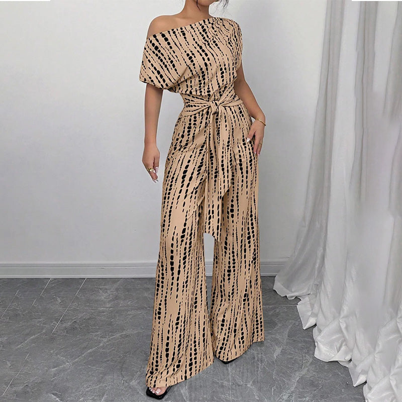 Women’s Asymmetric-Neck Off-Shoulder Cinched-Waist Jumpsuit