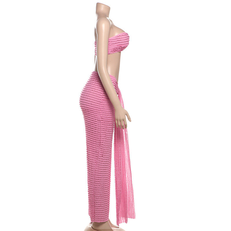 Solid-Color Strapless Slim-Fit Maxi Dress Set