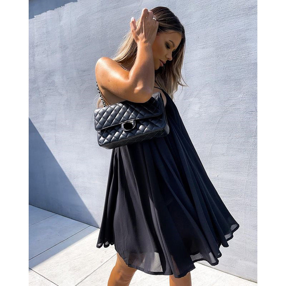 Chiffonkleid, lässiger rückenfreier Hosenträgerrock
