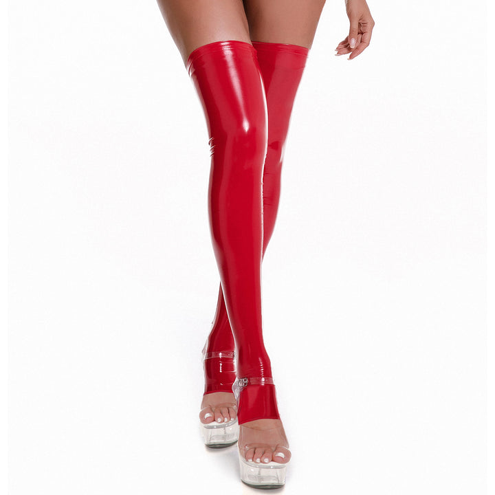 New shiny over-the-knee open-toe leather stockings