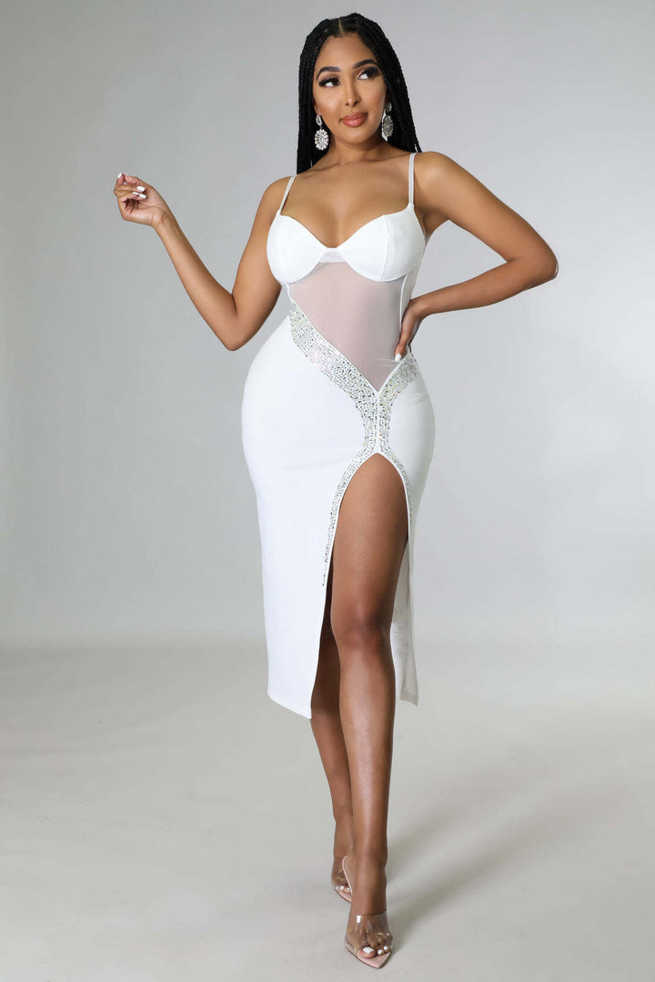 Solid color elegant long rhinestone sexy dress