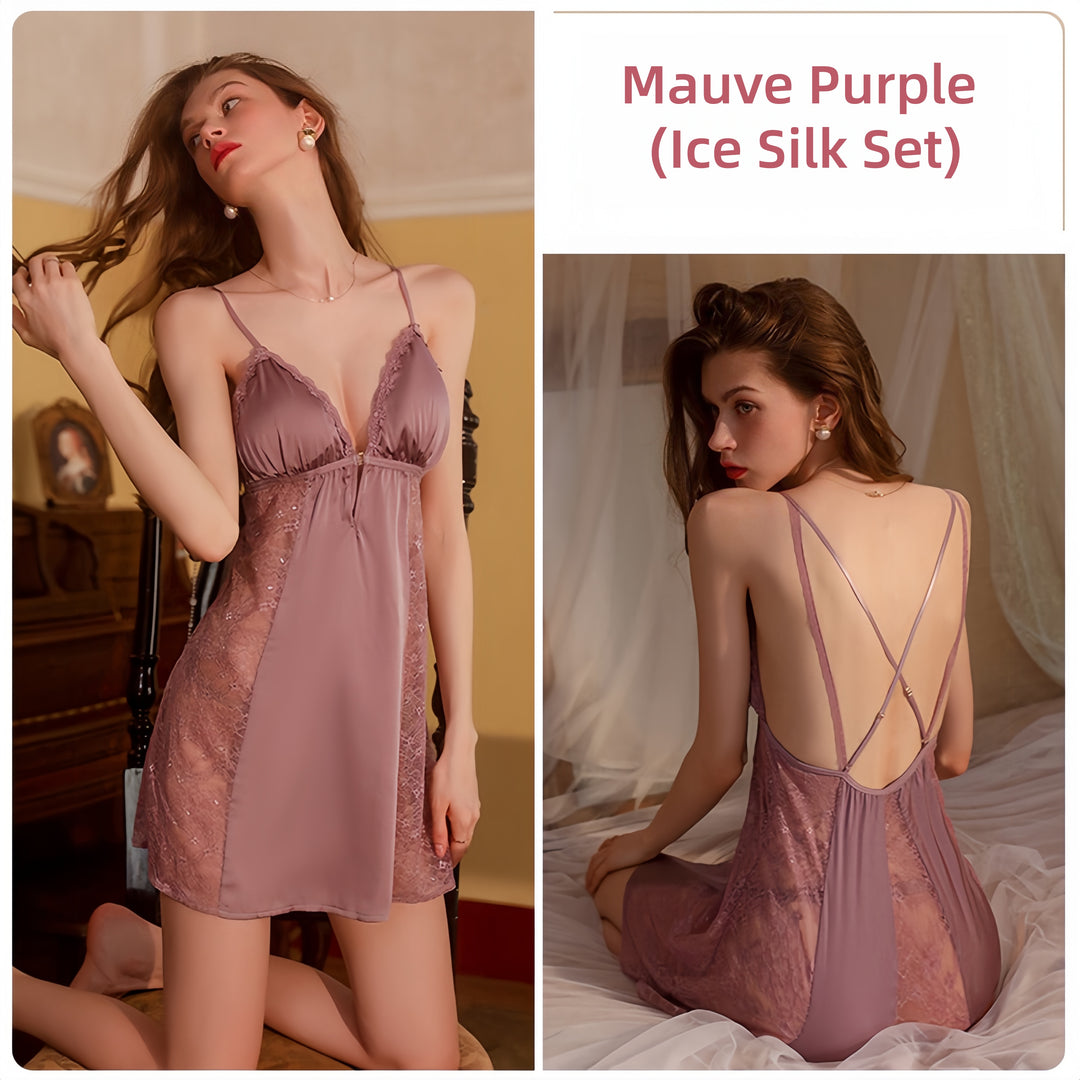 New Sexy Lightweight Ice Silk and Lace Nightgown