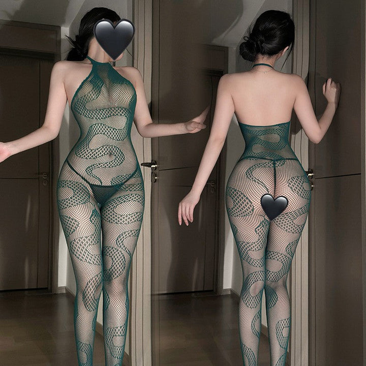 Sexy Open-Crotch Snake-Print Bodystocking