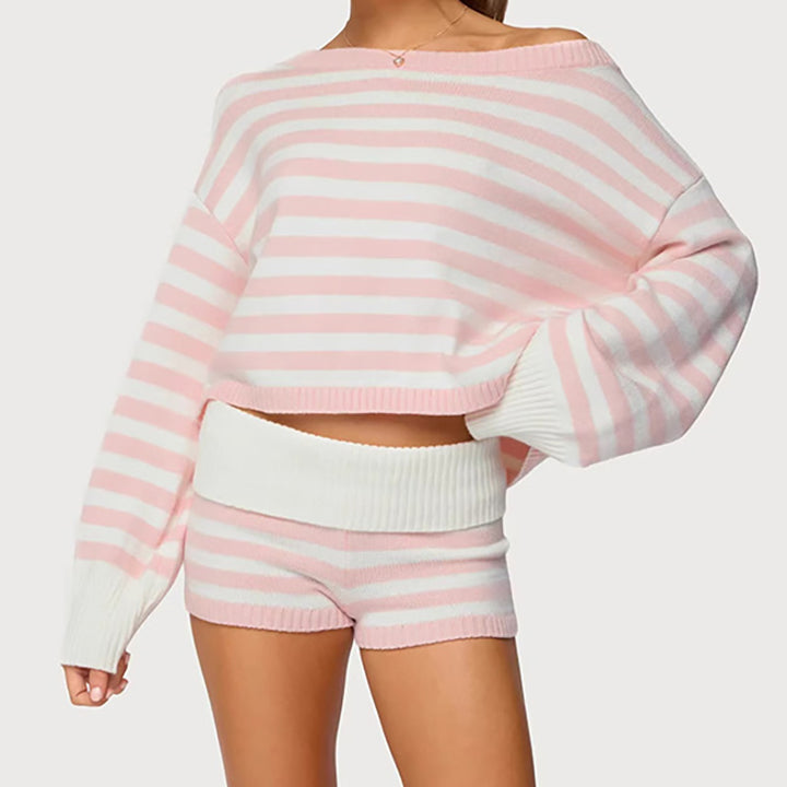 New Spring/Summer Solid-Color Sweater and Mini Skirt Set