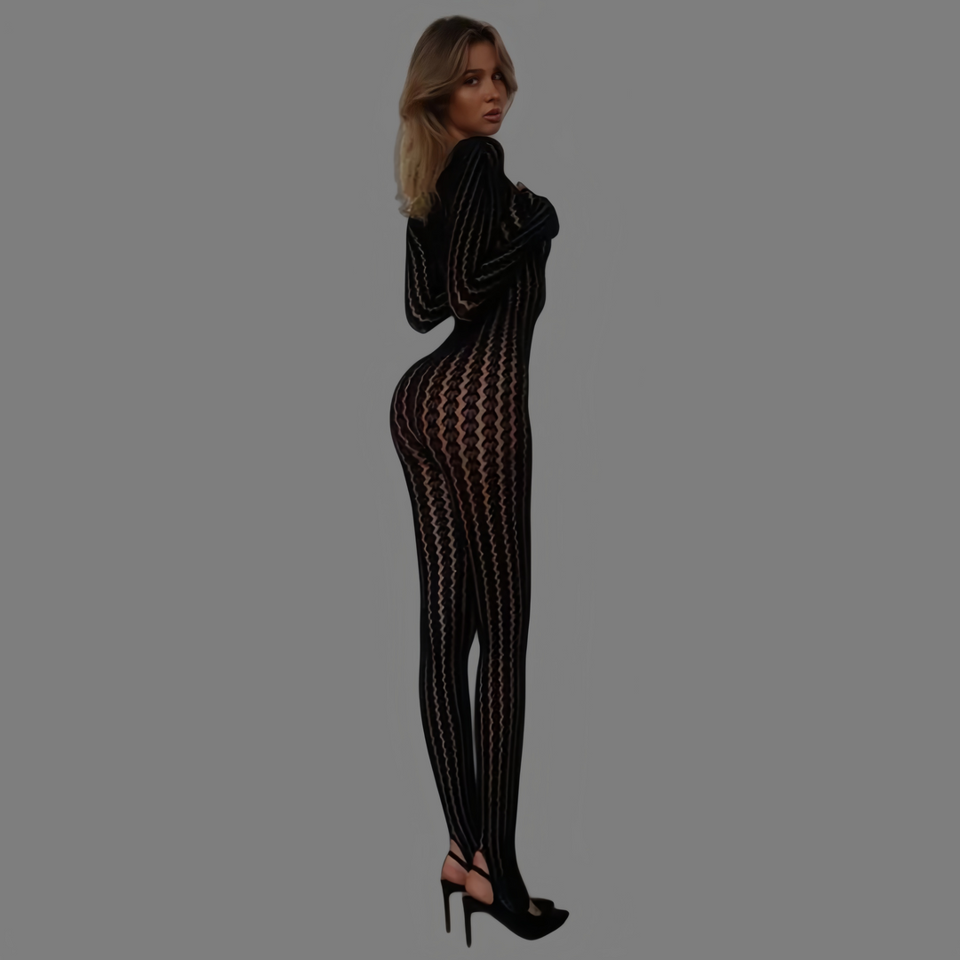 New seamless striped jacquard long-sleeved jumpsuit