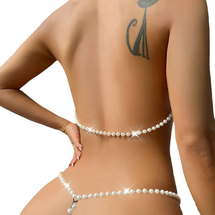 New Sexy Pearl-Embellished Halter Bikini Set
