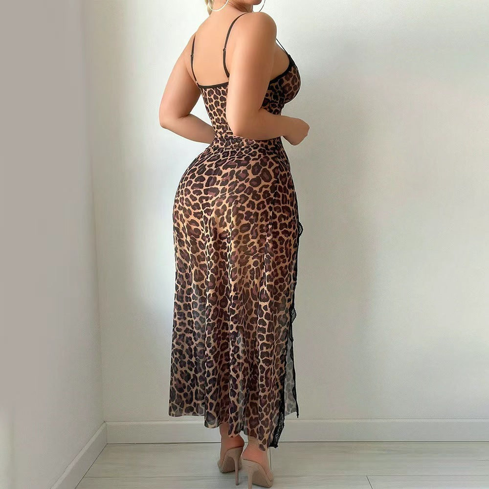 Sexy lingerie see-through maxi skirt thong two-piece set