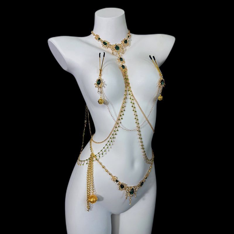Emerald Rhinestone Body Chain