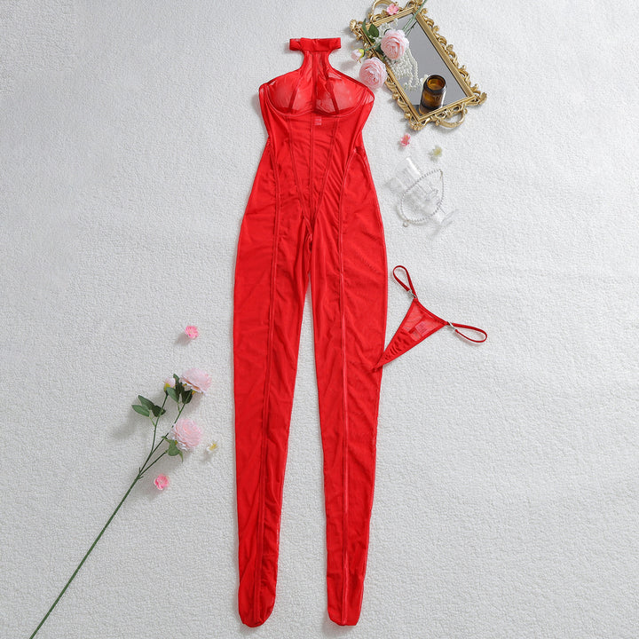 Slimming vertical-striped sheer jumpsuit