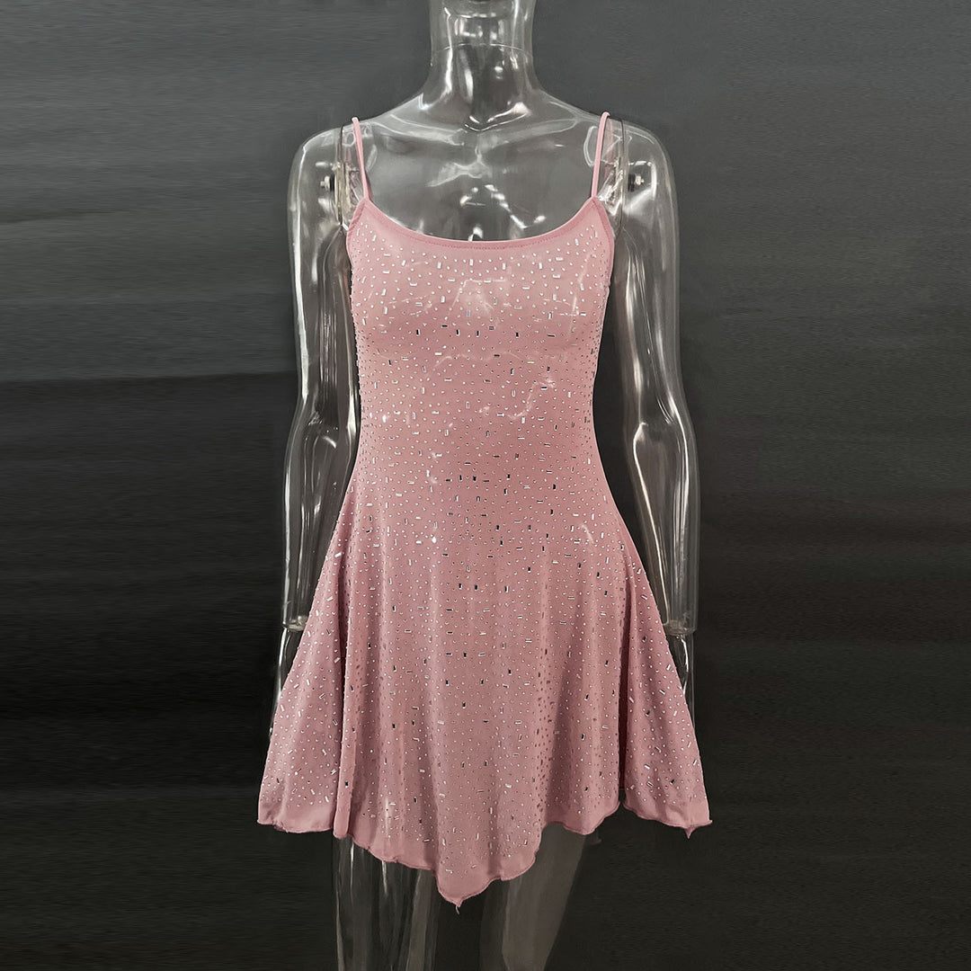 New design diamond-embellished thin-strap dress