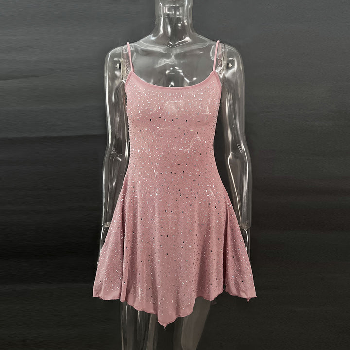 New design diamond-embellished thin-strap dress