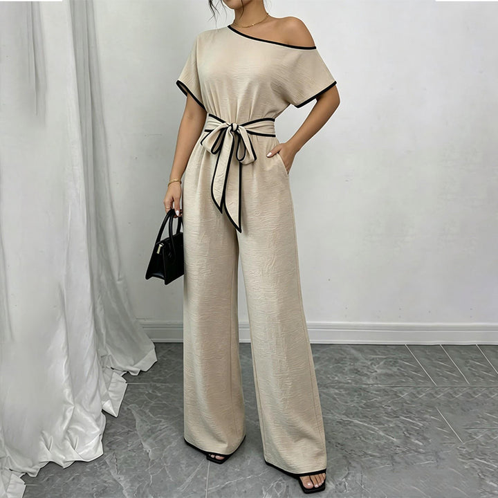 Women’s Asymmetric-Neck Off-Shoulder Cinched-Waist Jumpsuit