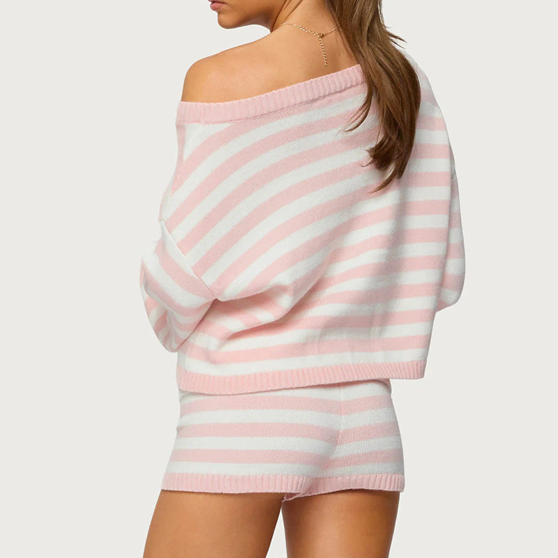 New Spring/Summer Solid-Color Sweater and Mini Skirt Set