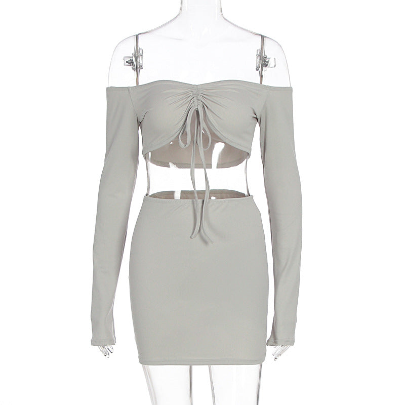 New fashionable and sexy drawstring top and slim-fit skirt set