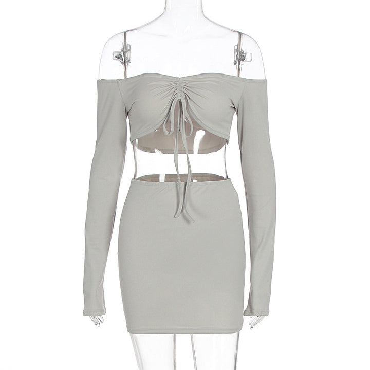 New fashionable and sexy drawstring top and slim-fit skirt set