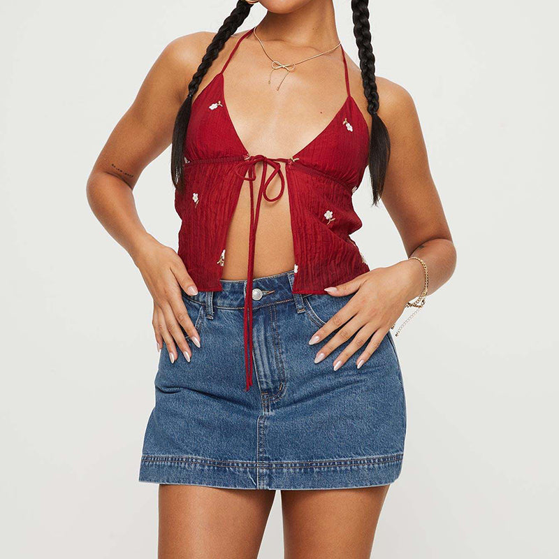 Fitted vintage-style denim culottes