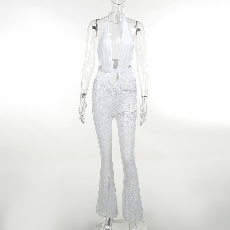 New style sexy cutout deep V lace trousers