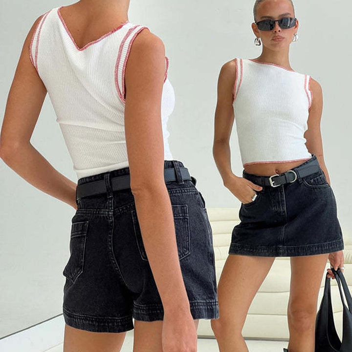 Fitted vintage-style denim culottes