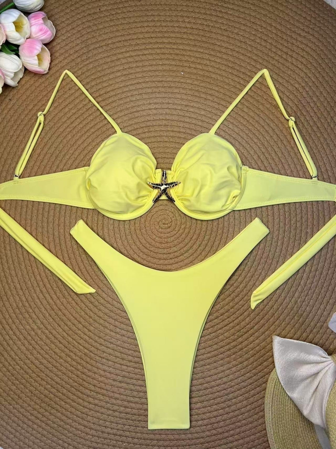 New stylish solid color starfish bikini swimsuit