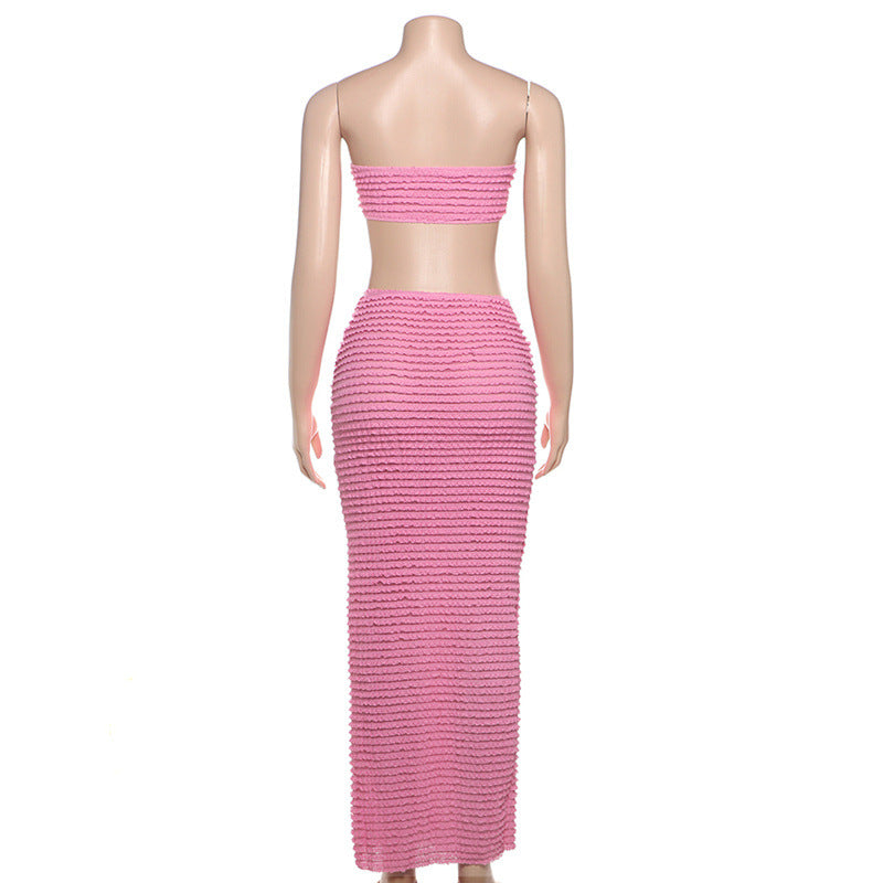 Solid-Color Strapless Slim-Fit Maxi Dress Set