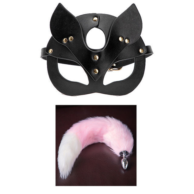 Sexy mask metal butt plug tail
