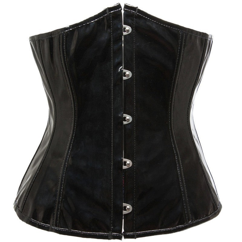 New sexy short mirrored leather belted corset