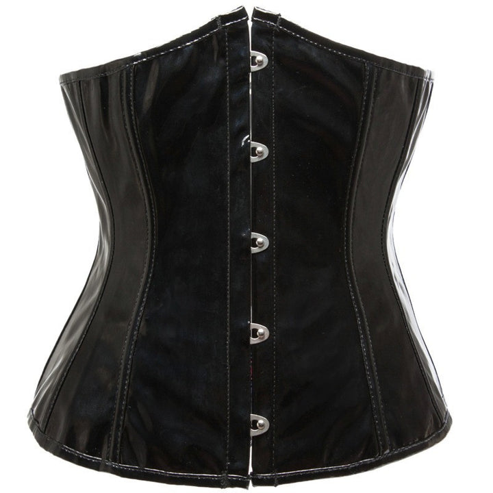 New sexy short mirrored leather belted corset