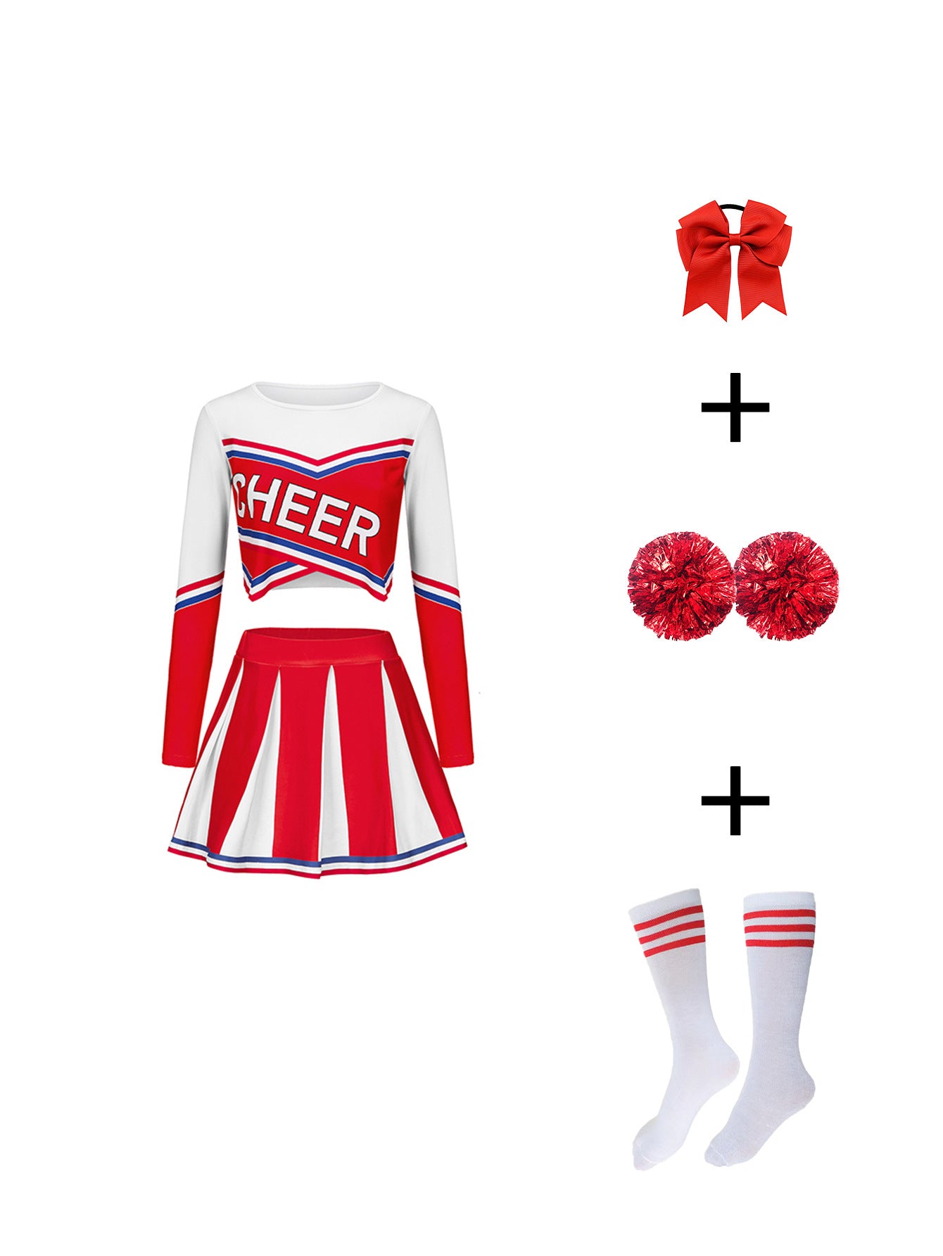 Sexy cheerleading outfit, long-sleeved, includes accessories