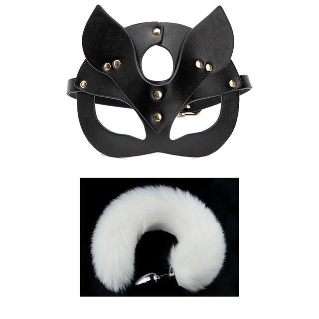 Sexy mask metal butt plug tail