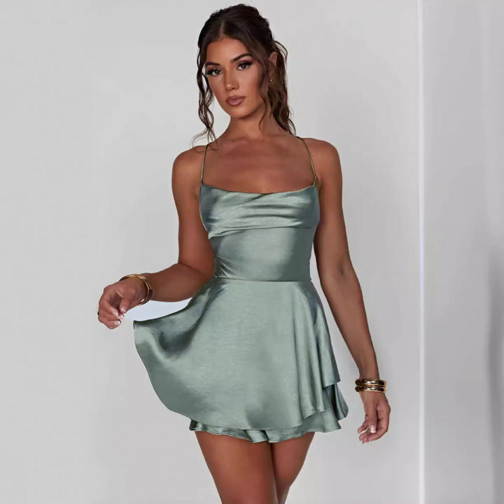 Hot-selling sexy slim-fit backless solid color slip dress