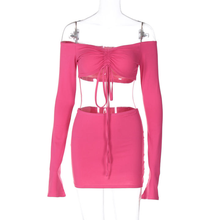 New fashionable and sexy drawstring top and slim-fit skirt set