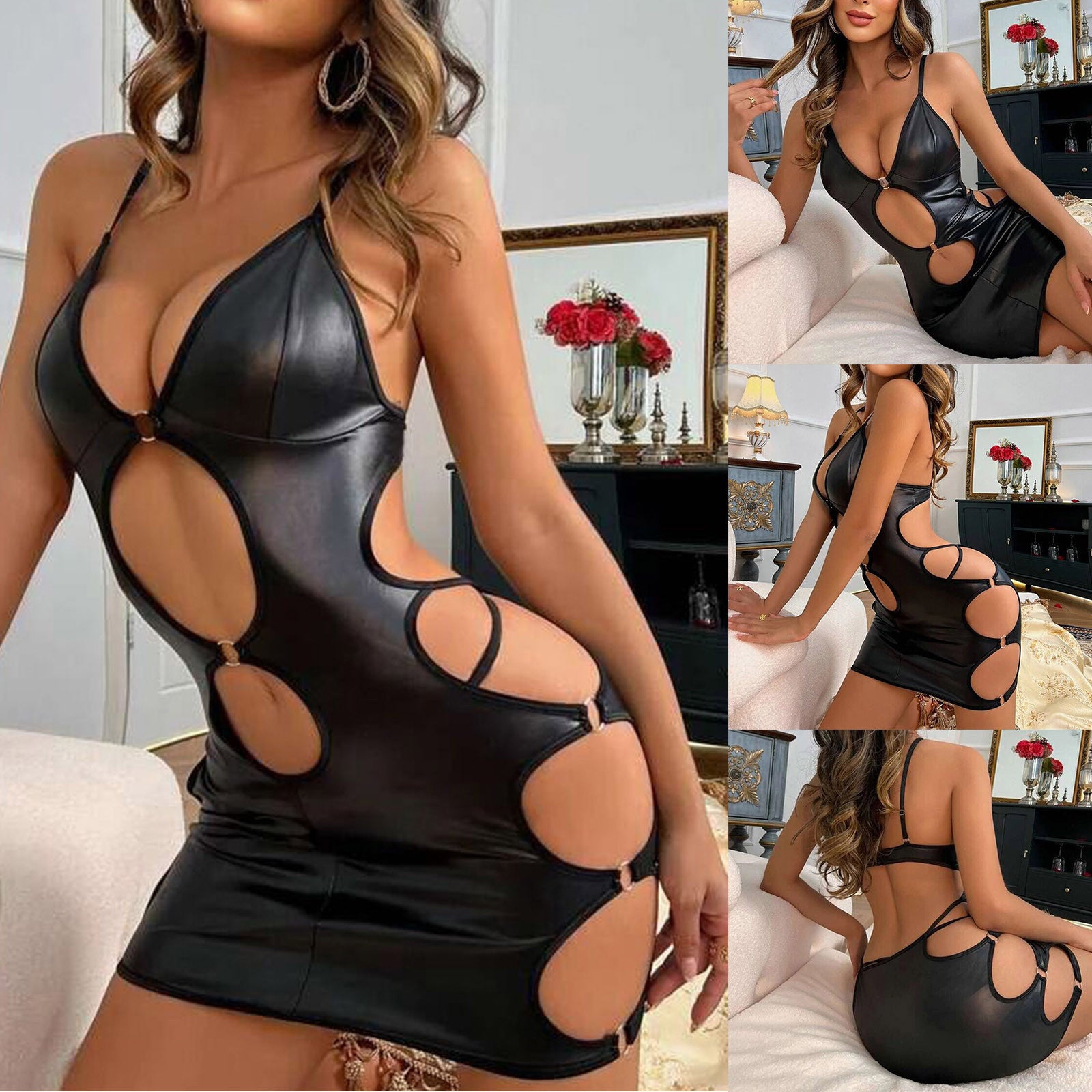 New sexy patent leather tight skirt sexy suit