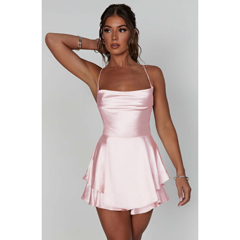 Hot-selling sexy slim-fit backless solid color slip dress