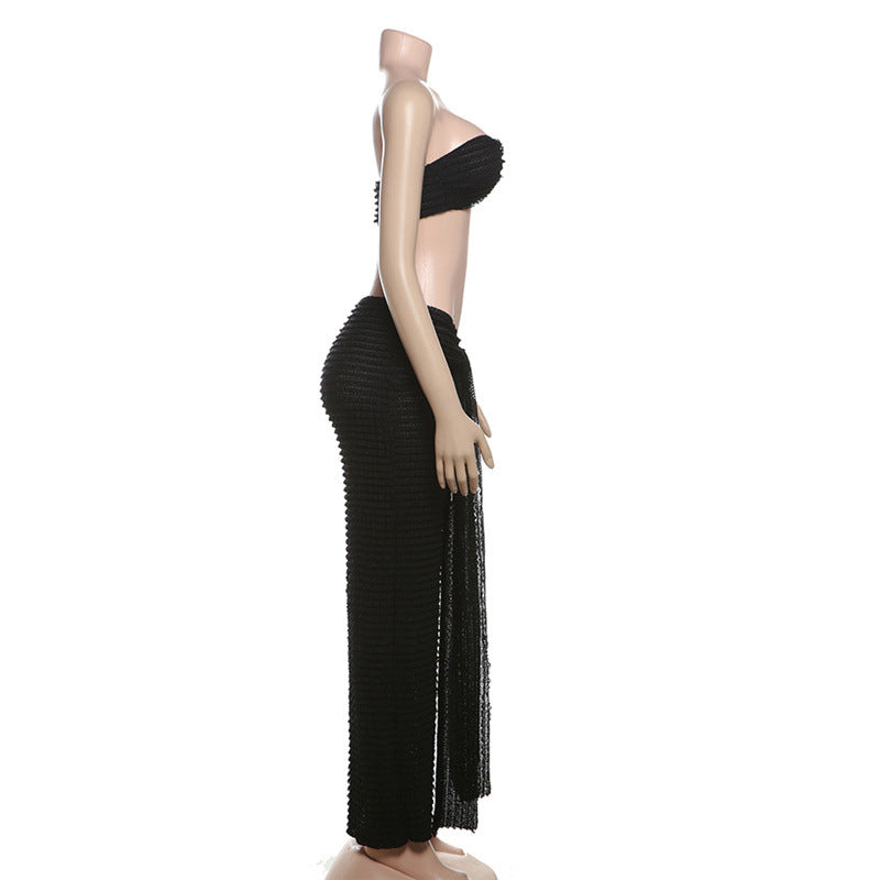 Solid-Color Strapless Slim-Fit Maxi Dress Set