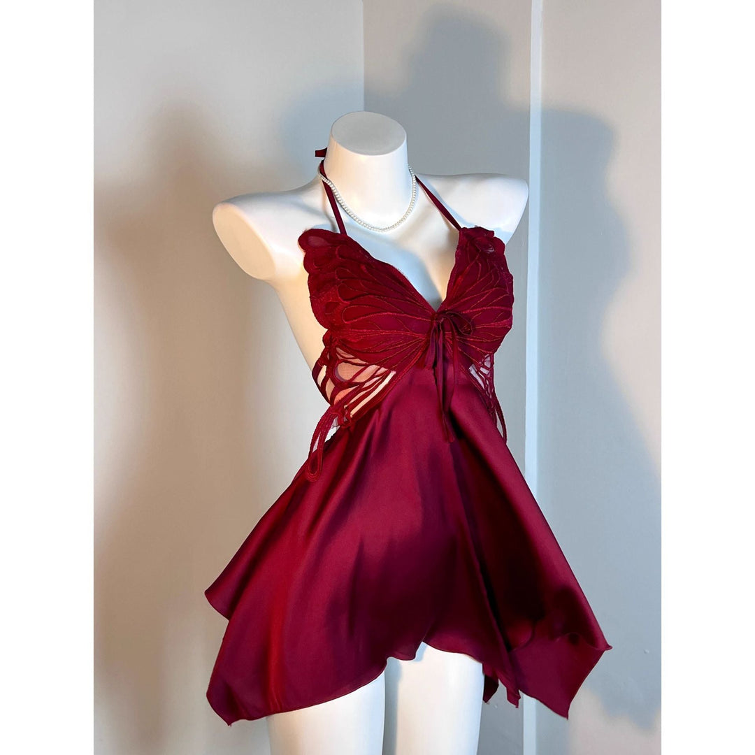 Sexy Bowknot Suspender Ice Silk Nightdress with Padded Bra
