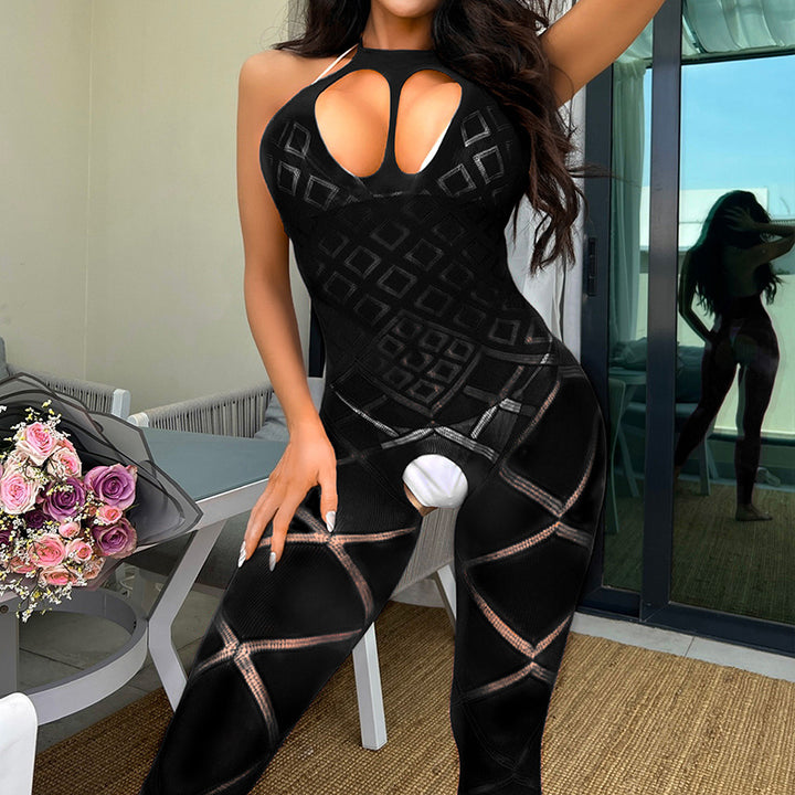 Form-fitting, backless, crotchless bodysuit