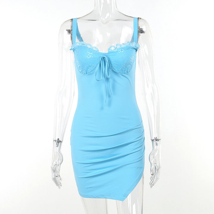 New sexy V-neck lace-trimmed slit backless dress