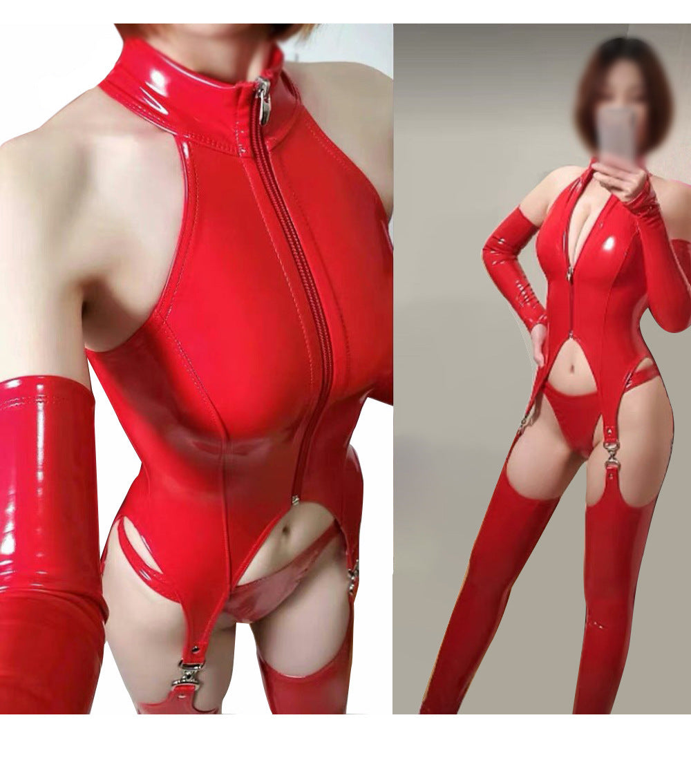 Mirror latex spandex four-piece maid nightclub uniform
