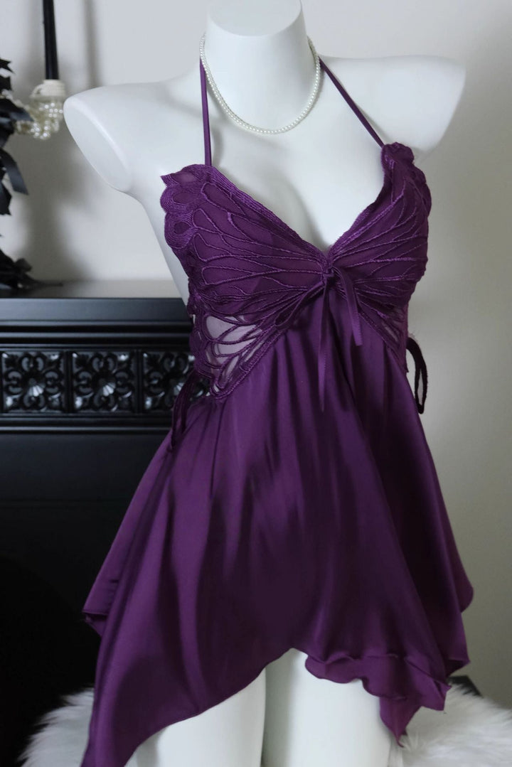 Sexy Bowknot Suspender Ice Silk Nightdress with Padded Bra