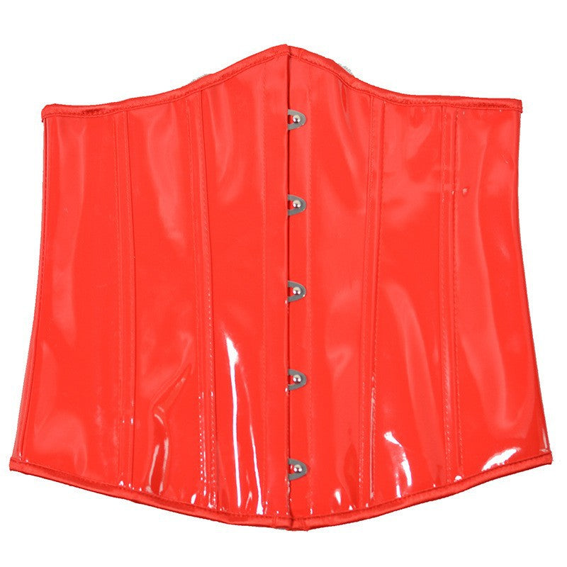 New sexy short mirrored leather belted corset