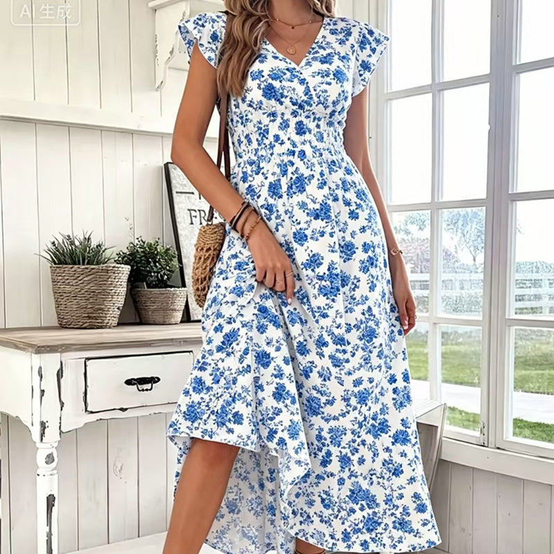 New Summer Stylish Floral Dress with a Full Skirt