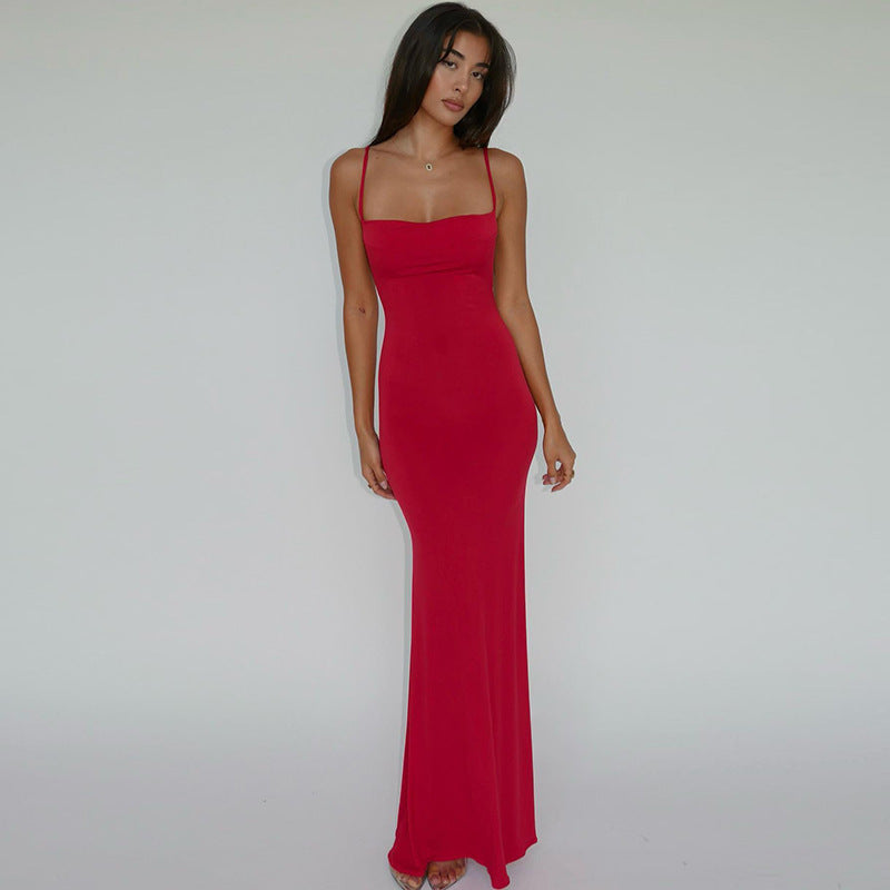 Sexy slim backless suspender dress