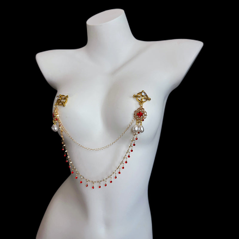 Red Multi-Layer Rhinestone Body Chain/Waist Chain