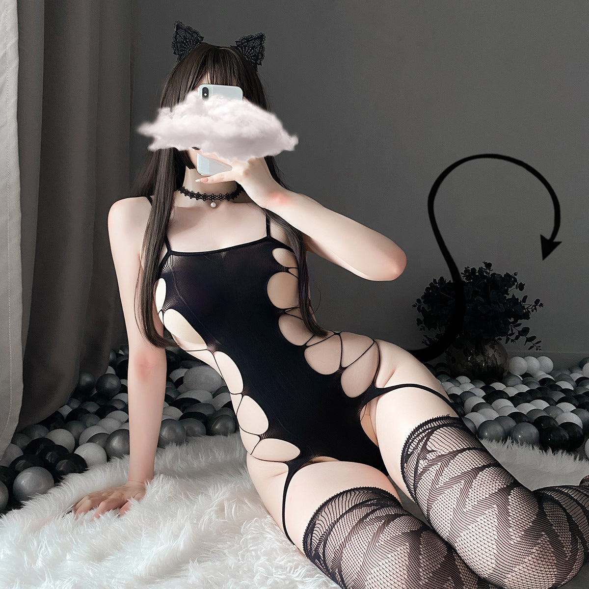 Sexy einteiliger Verführungsanzug aus Jacquard-Netz