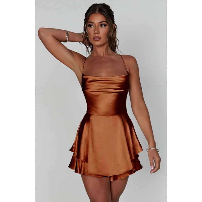 Hot-selling sexy slim-fit backless solid color slip dress