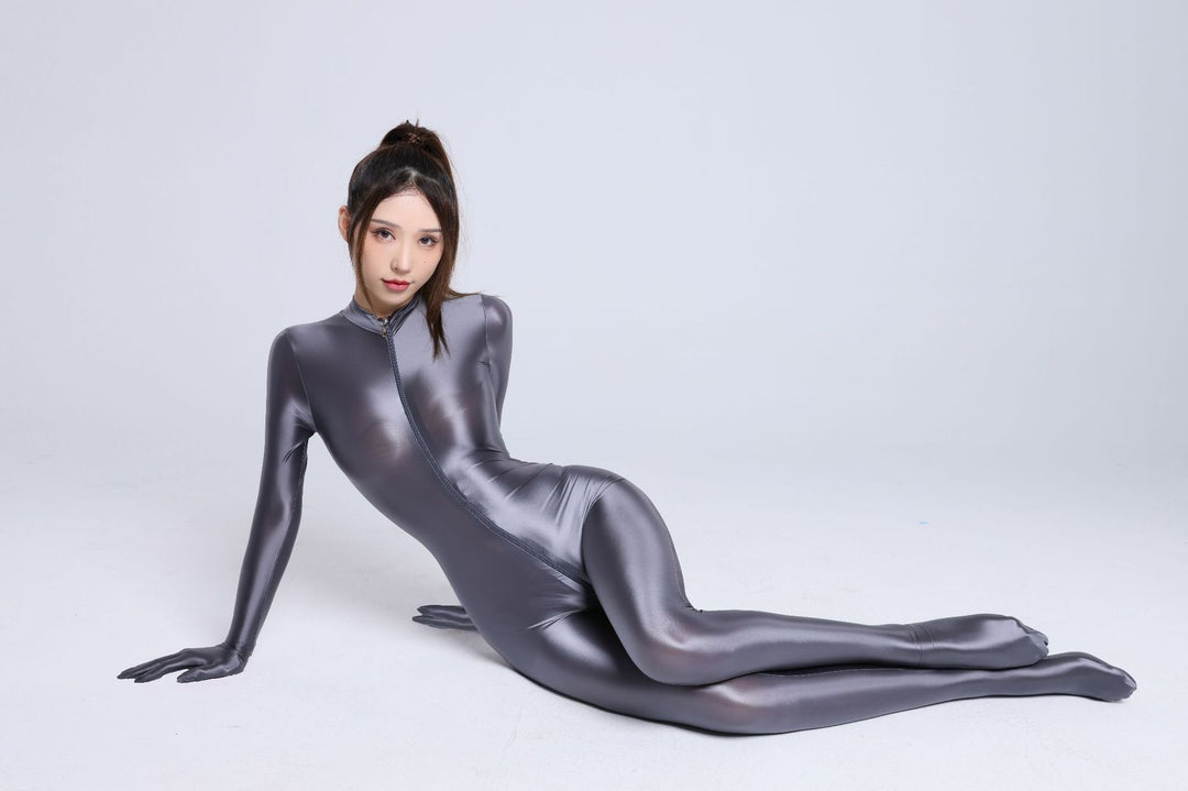 A smooth, silky double-zip bodysuit that covers the hands and feet.