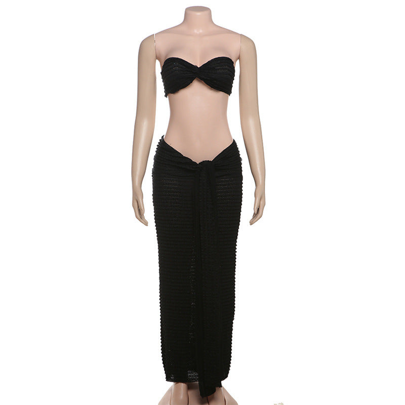 Solid-Color Strapless Slim-Fit Maxi Dress Set