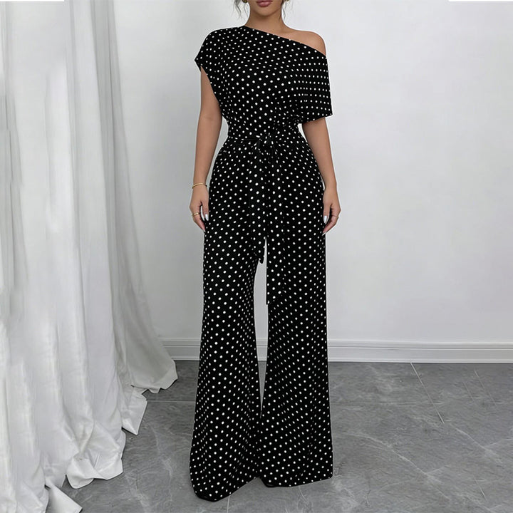 Women’s Asymmetric-Neck Off-Shoulder Cinched-Waist Jumpsuit