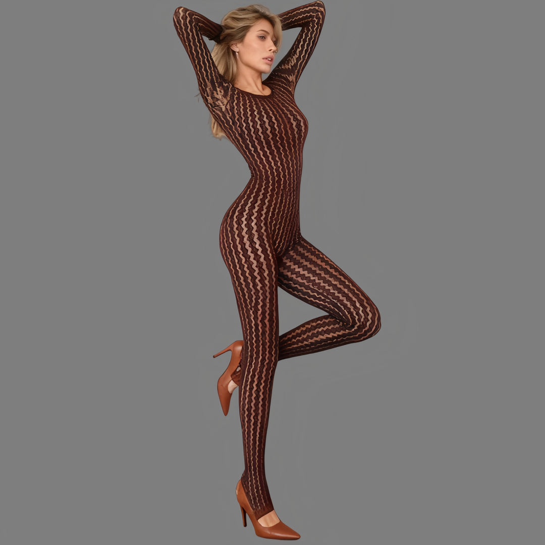 New seamless striped jacquard long-sleeved jumpsuit