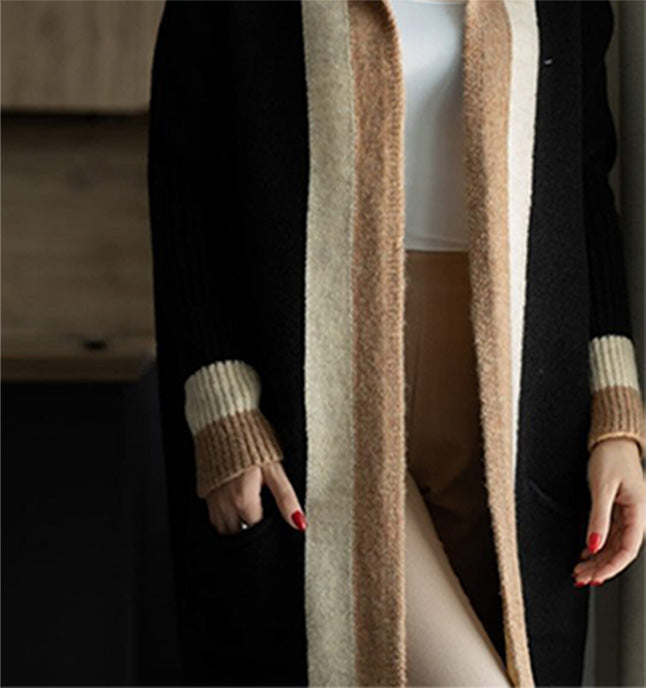 Versatile long hooded knit cardigan for autumn and winter